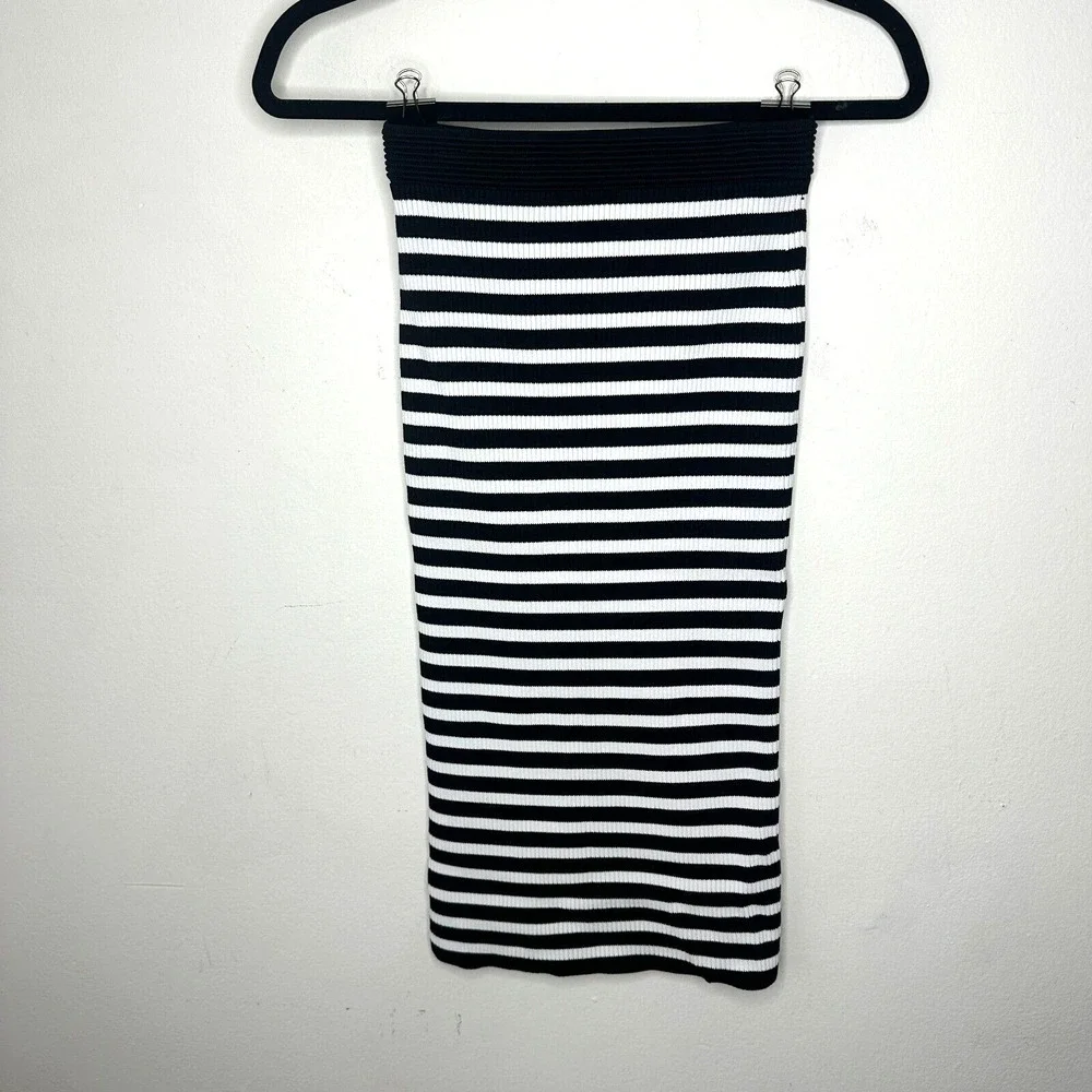 Michael Kors Black & White Striped Stretch Bodycon Tube Maxi Skirt XXS
